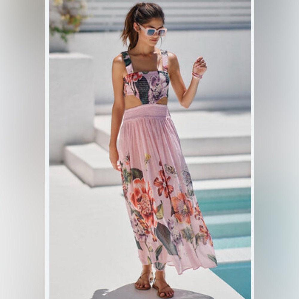 Anthropologie Pink Floral Textured Dress